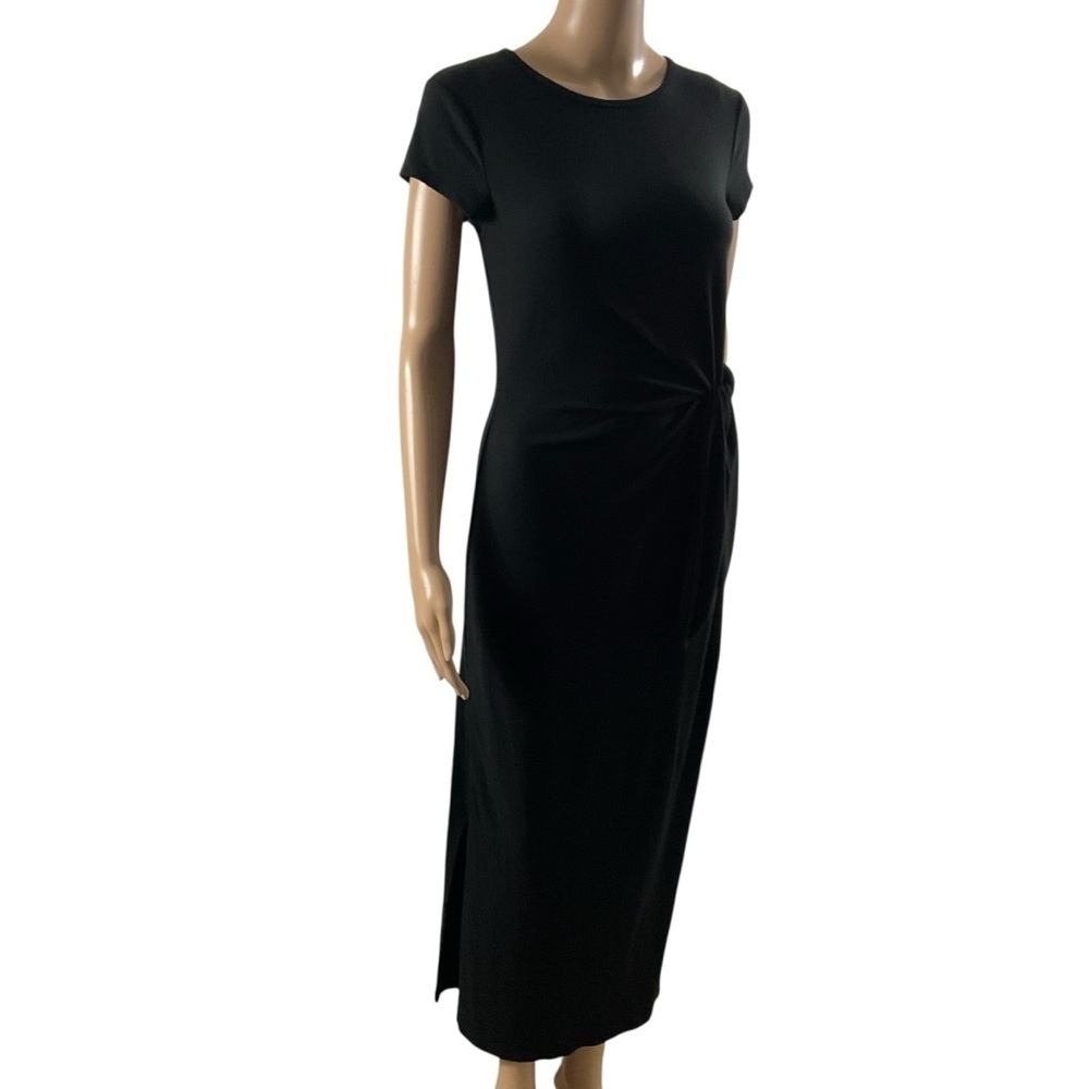 Magaschoni Black Stretch Tie Waist Midi Dress Size Medium - Picture 5 of 14